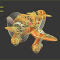 Vibrant Orange Cartoon Space Airplane with Spinning Propeller and Playful Design